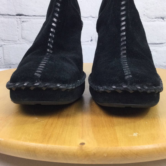 Linea Paolo Women's Suede Square Toe Chunky Heel Black Mid-Calf Pull On Boot 7 - Picture 6 of 16